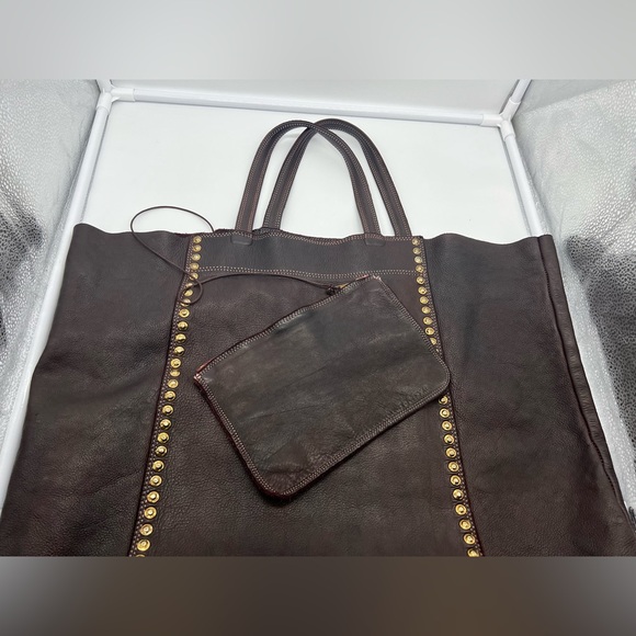 3RD FLOOR Made in Italy Dark Brown Reddish Leather Embellished Oversized XL Tote - Picture 9 of 17